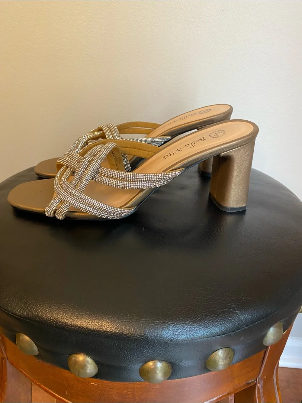 Bella Vita Metallic Gold Knotted Slide Heels